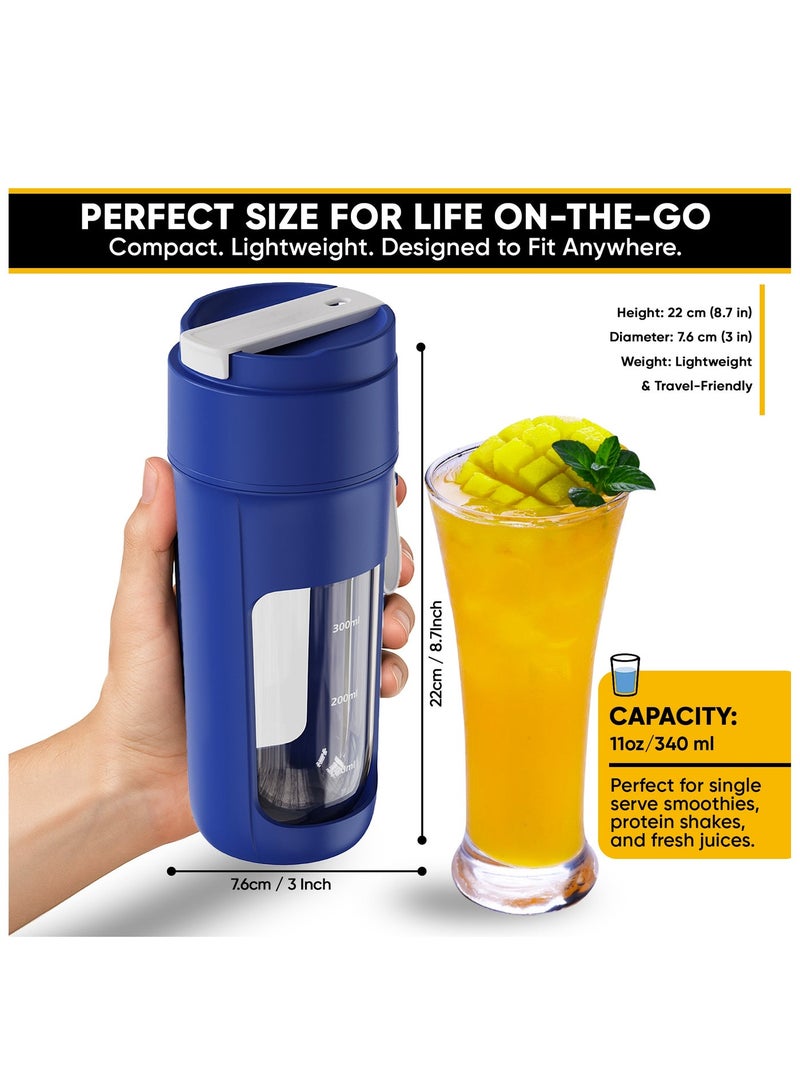 RIGID FITNESS Portable Smoothies Blender Bottle (11.5oz/340ml)- Blender for Fruits, Smoothies & Shakes, Cordless USB-C, Stainless Steel Blade, Ideal for Gym & Outdoor - BPA Free Healthy Mixer - Image 3